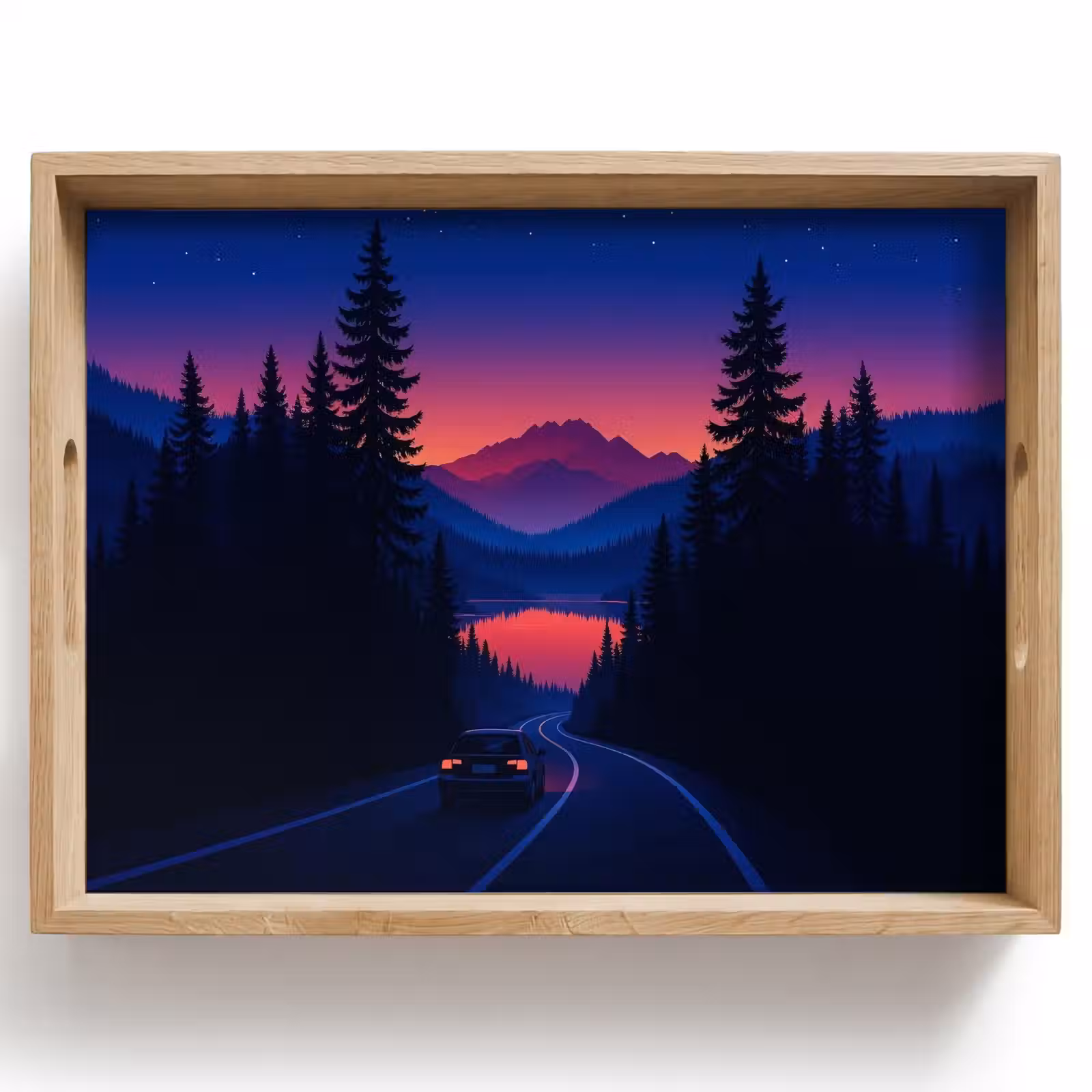 Vassoio - Auto - Pini scuri - Tramonto — 1