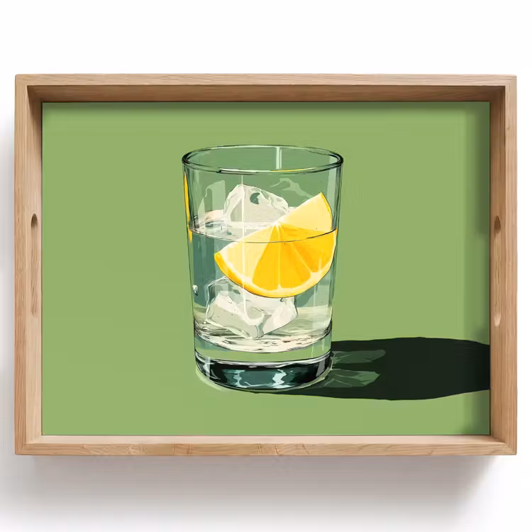 Vassoio - Bicchiere - Limone - Cubetti di ghiaccio - Verde — 1