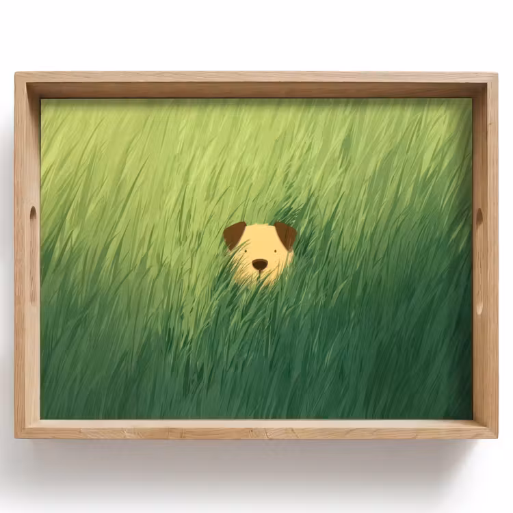 Vassoio - Cane - Erba - Orecchie - Marrone — 1