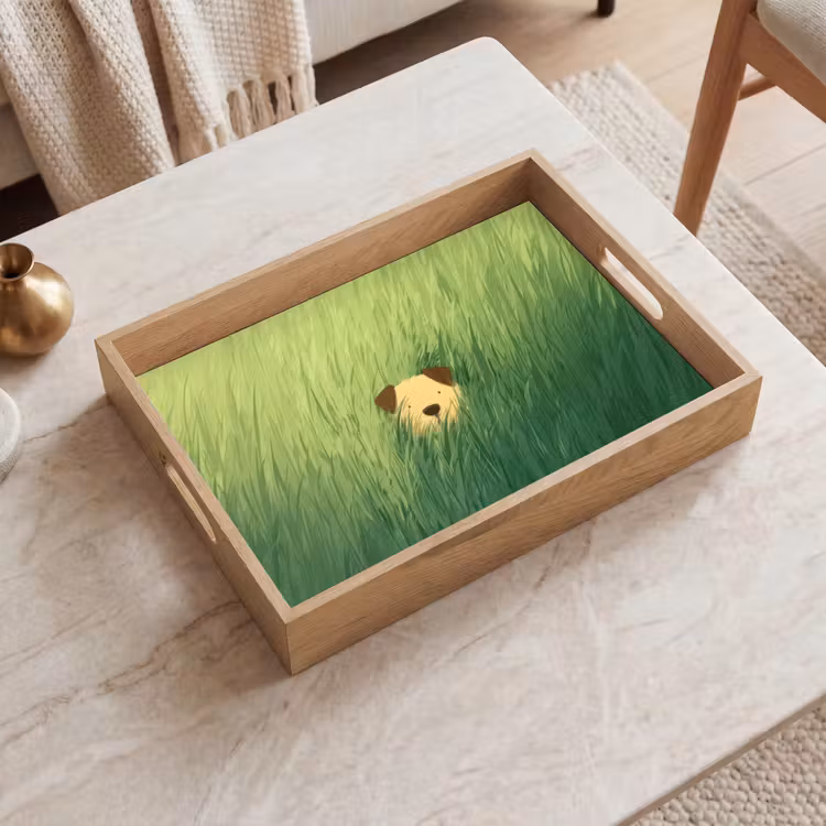 Vassoio - Cane - Erba - Orecchie - Marrone — 2