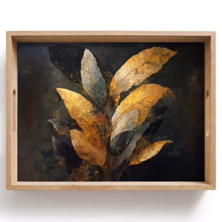 Vassoio - Composizione Foglia d'oro - Lusso botanico — 1
