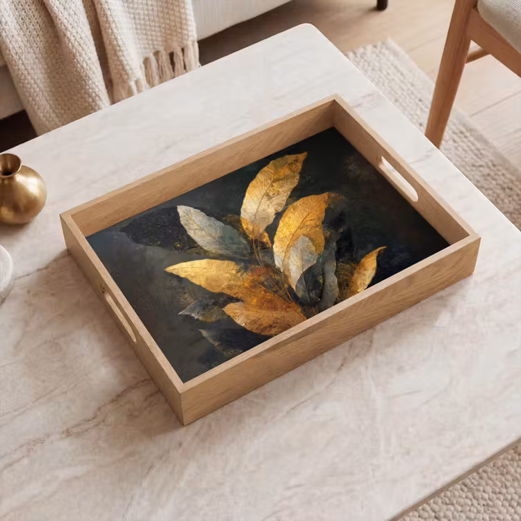 Vassoio - Composizione Foglia d'oro - Lusso botanico — 2