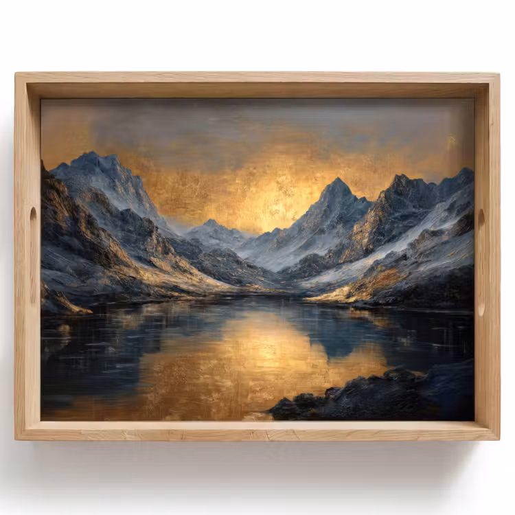 Vassoio - Paesaggio montano con tramonto dorato — 1