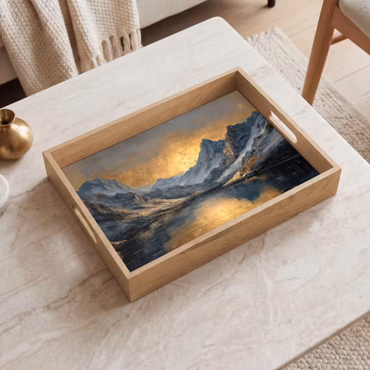 Vassoio - Paesaggio montano con tramonto dorato — 2