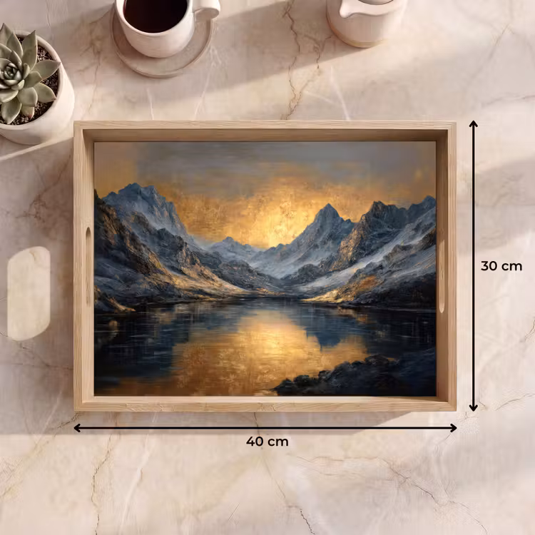 Vassoio - Paesaggio montano con tramonto dorato — 7