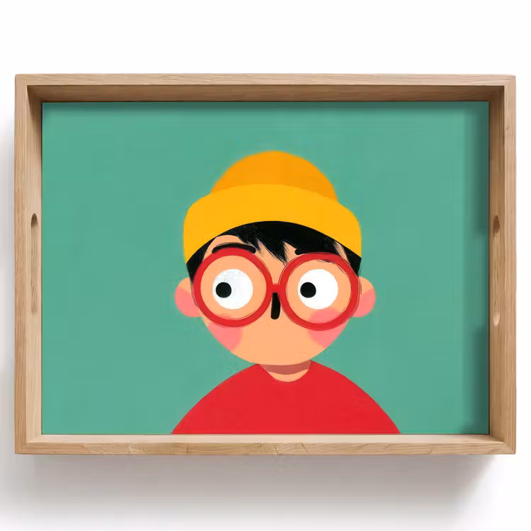 Vassoio - Ragazzo - Cartone animato - Occhiali - Cappello — 1
