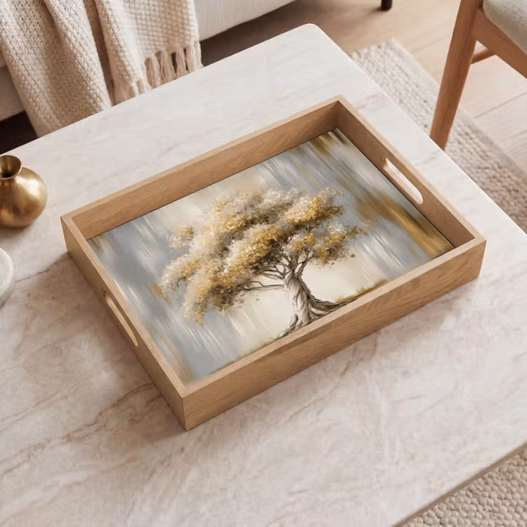 Vassoio - Albero - Foglie - Astratto - Bianco — 2