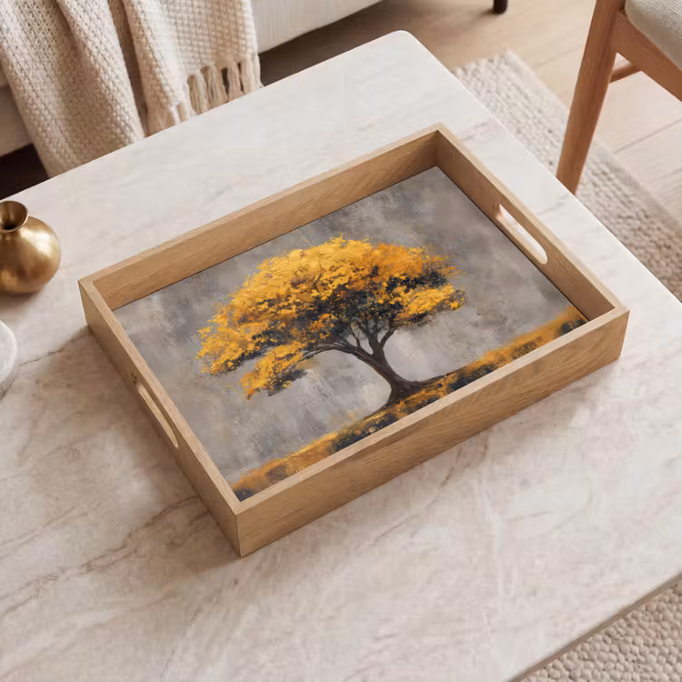 Vassoio - Albero - Foglie - Oro - Astratto — 2