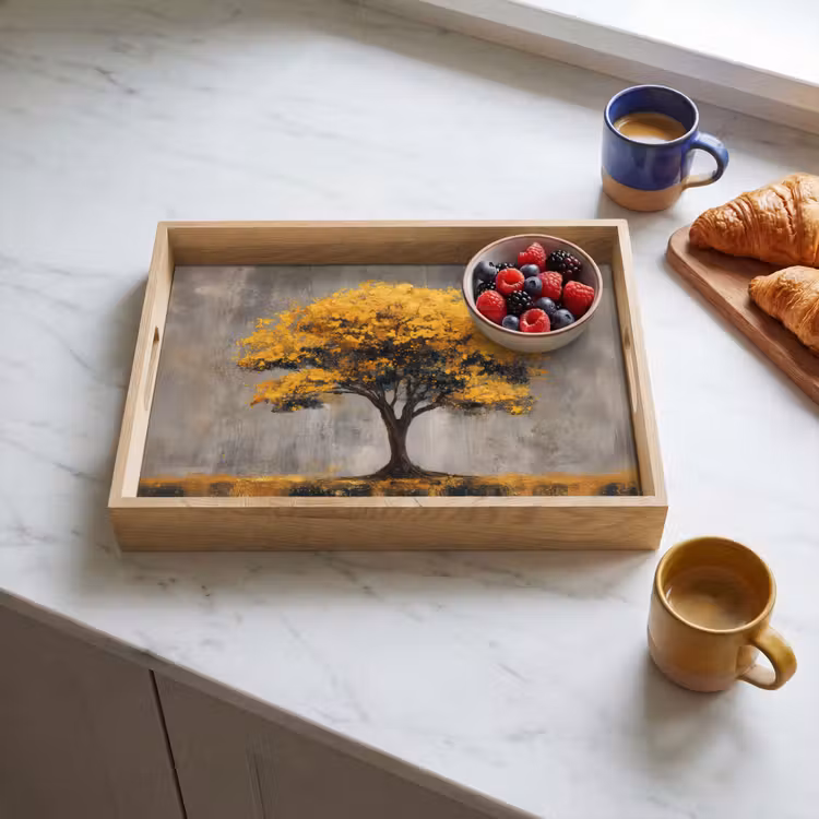 Vassoio - Albero - Foglie - Oro - Astratto — 3