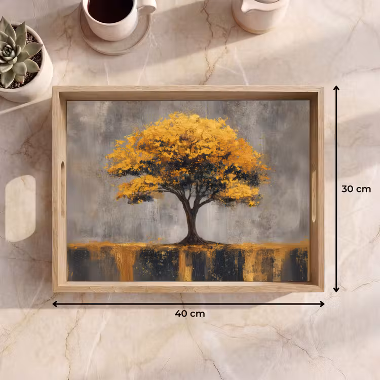Vassoio - Albero - Foglie - Oro - Astratto — 7