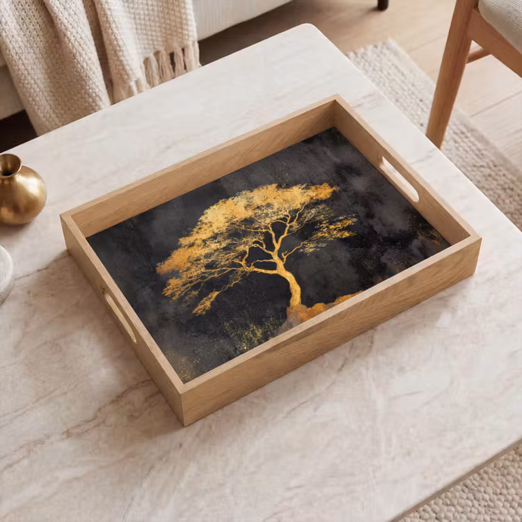 Vassoio - Albero - Pittura - Oro - Astratto — 2