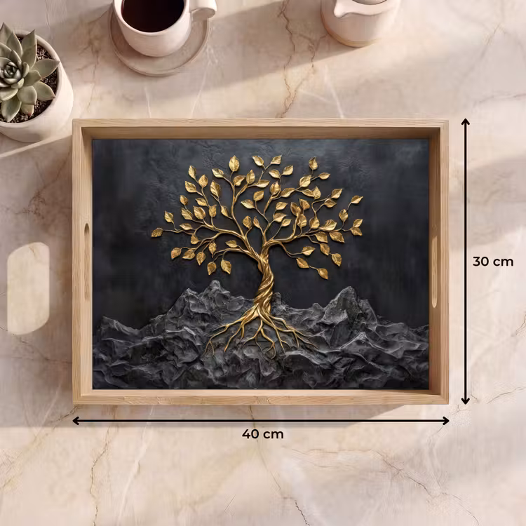 Vassoio - Foglie - Oro - Albero - Roccia — 7