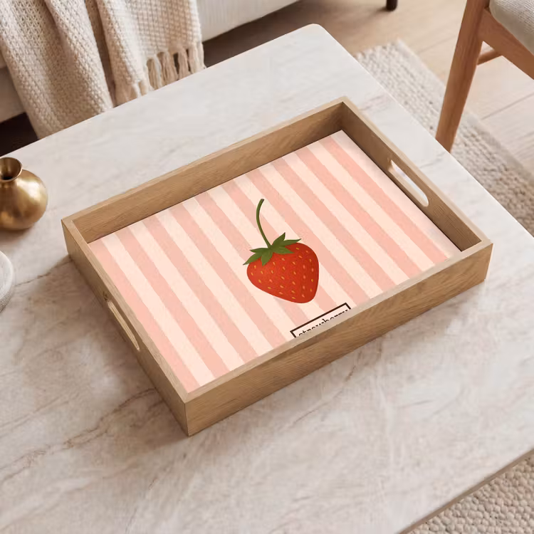 Vassoio - Fragola - Strisce - Minimalista - Rosso — 2