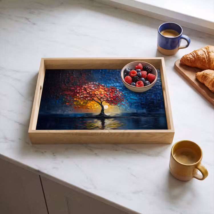 Vassoio - Albero - Blu - Foglie - Scatole — 3