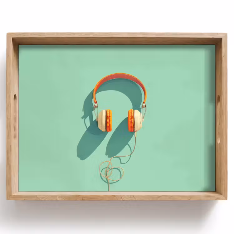 Vassoio - Cuffie - Arancione - Cavo - Minimalista — 1