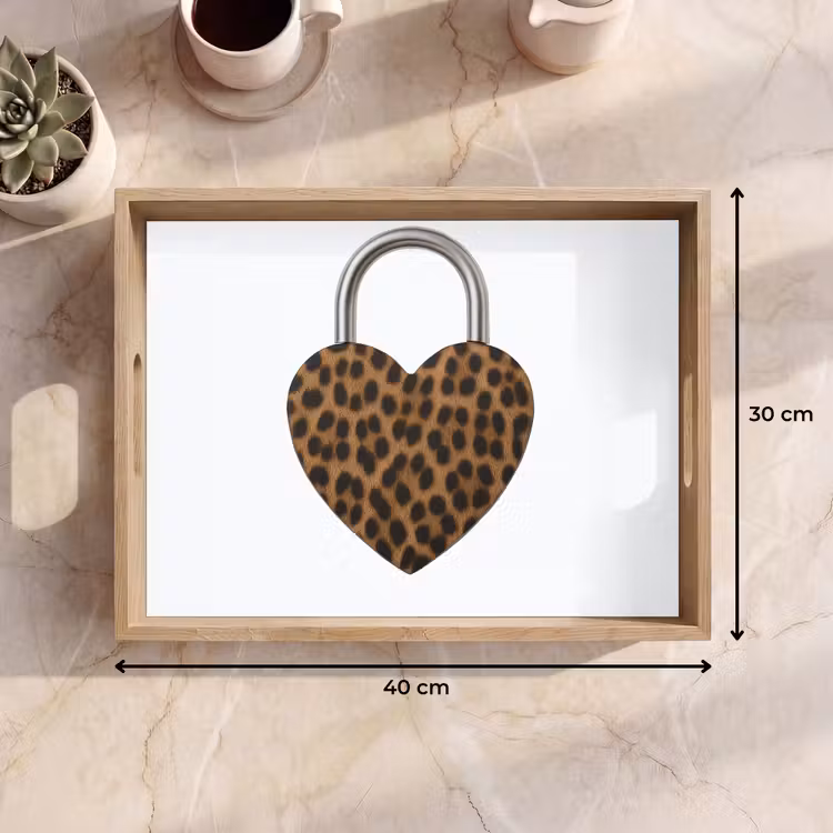 Vassoio - Serratura - A forma di cuore - Marrone - Stampa pantera — 7