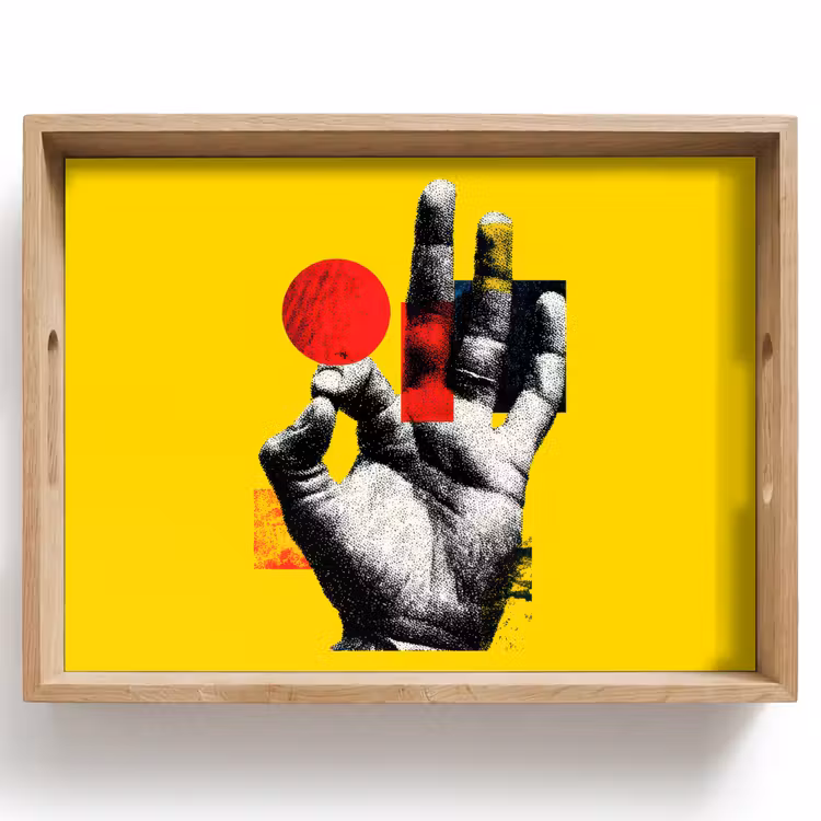 Vassoio - Mano - Cerchio rosso - Giallo — 1