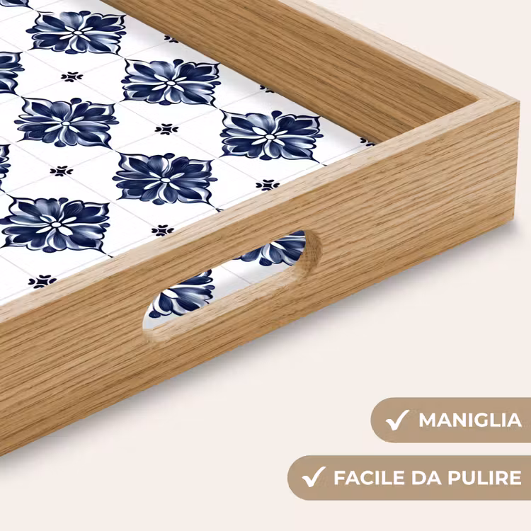 Vassoio - Motivo a piastrelle - Blu - Bianco - Fiore — 8
