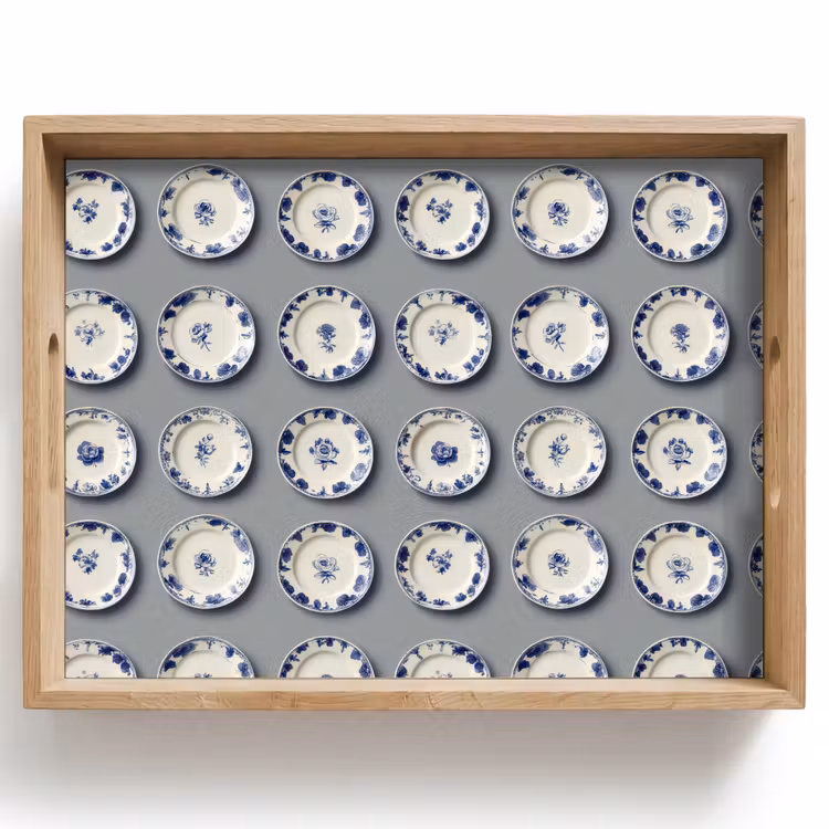 Vassoio - Segni - Fiori - Blu - Bianco — 1