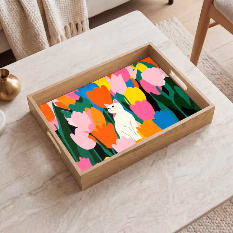 Vassoio - Tulipani - Gatto - Colorato — 2