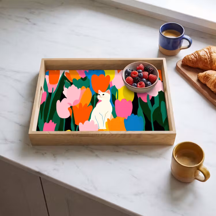 Vassoio - Tulipani - Gatto - Colorato — 3