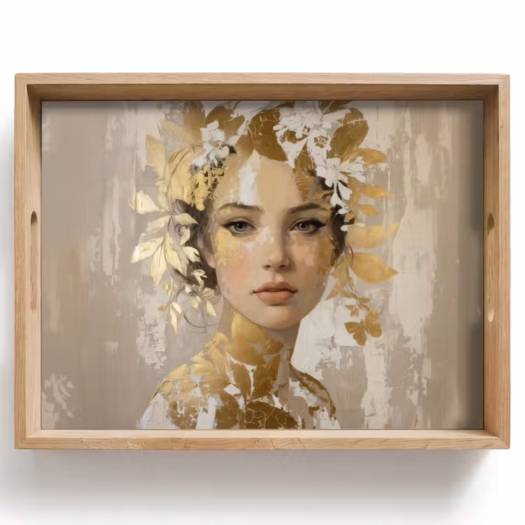 Vassoio - Volto - Donna - Foglie - Oro — 1