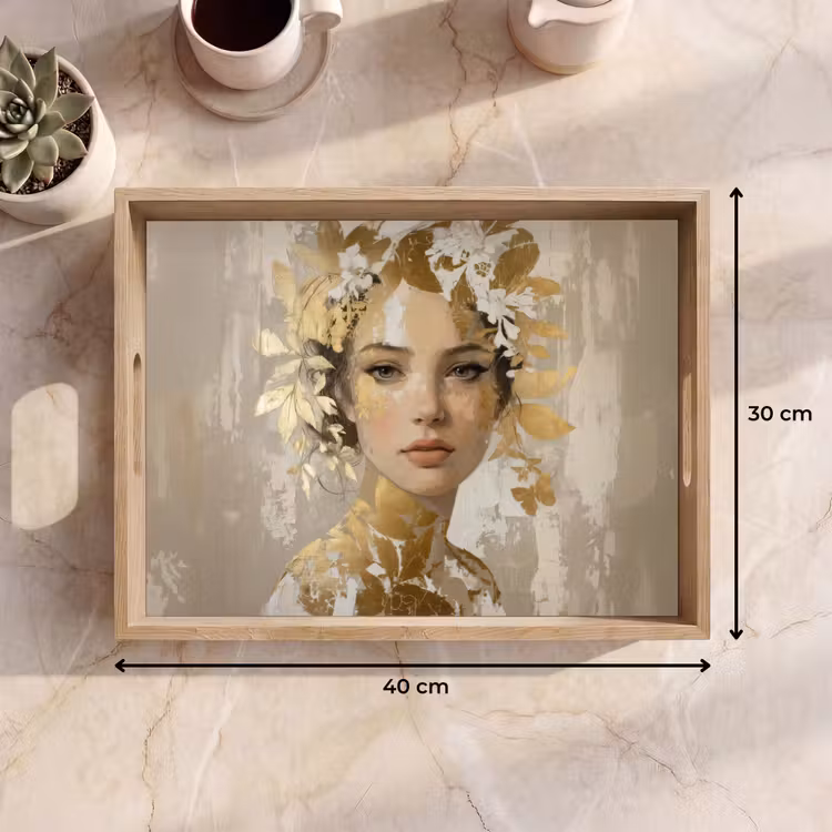 Vassoio - Volto - Donna - Foglie - Oro — 7