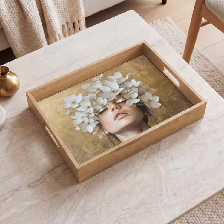 Vassoio - Volto - Fiori - Oro - Astratto — 2
