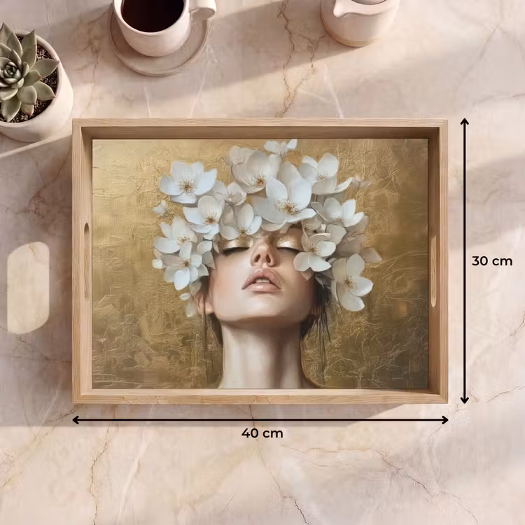 Vassoio - Volto - Fiori - Oro - Astratto — 7