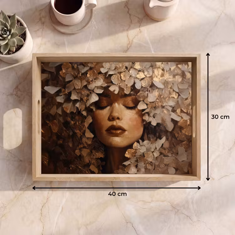 Vassoio - Volto - Signora - Foglie - Pennellate — 7