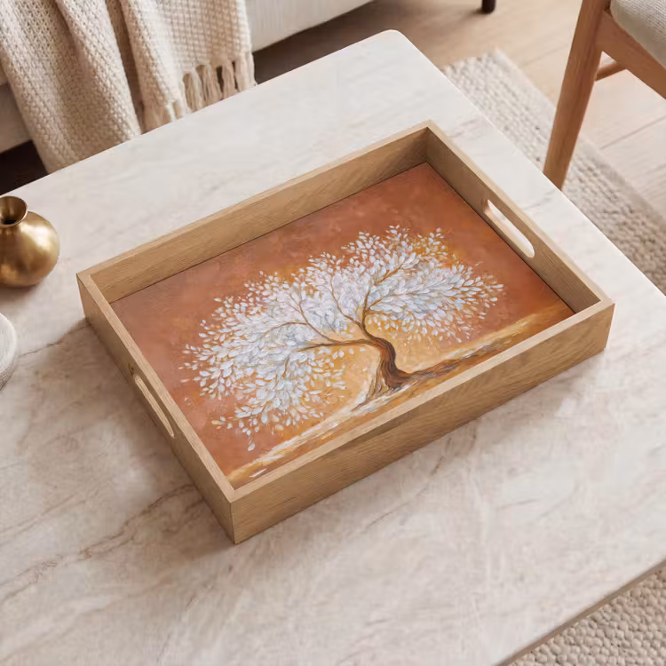 Vassoio - Astratto - Albero - Bianco - Foglie — 2