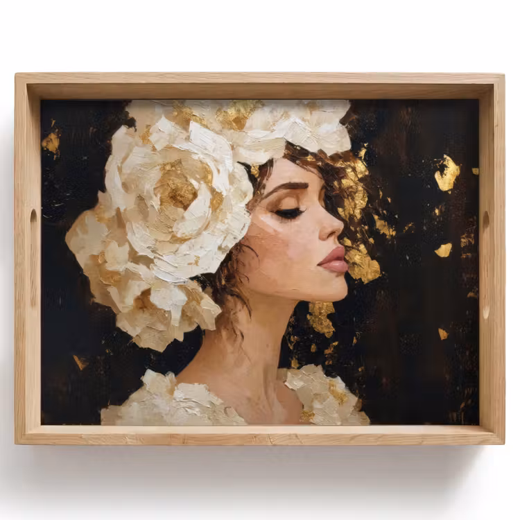 Vassoio - Astratto - Donna - Fiori - Bianco — 1