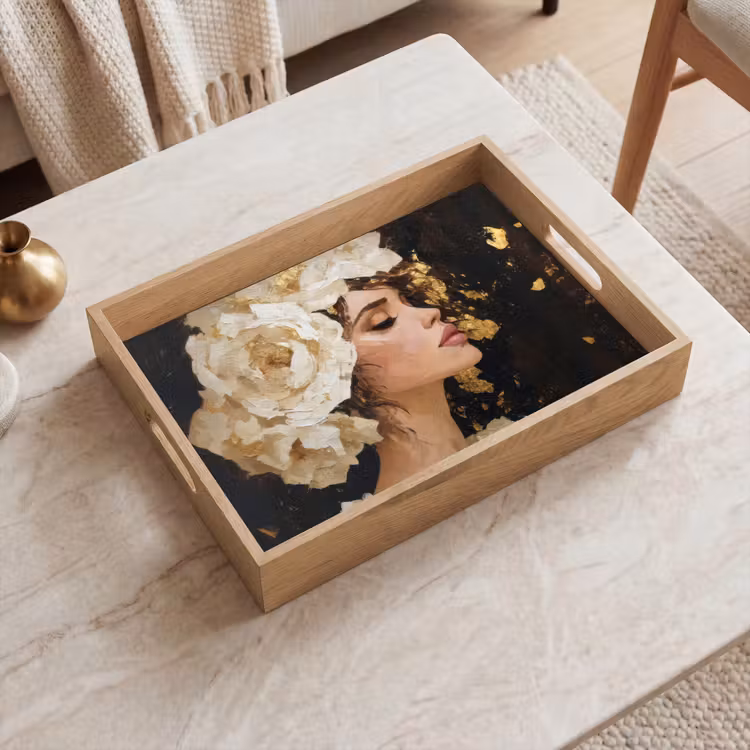 Vassoio - Astratto - Donna - Fiori - Bianco — 2