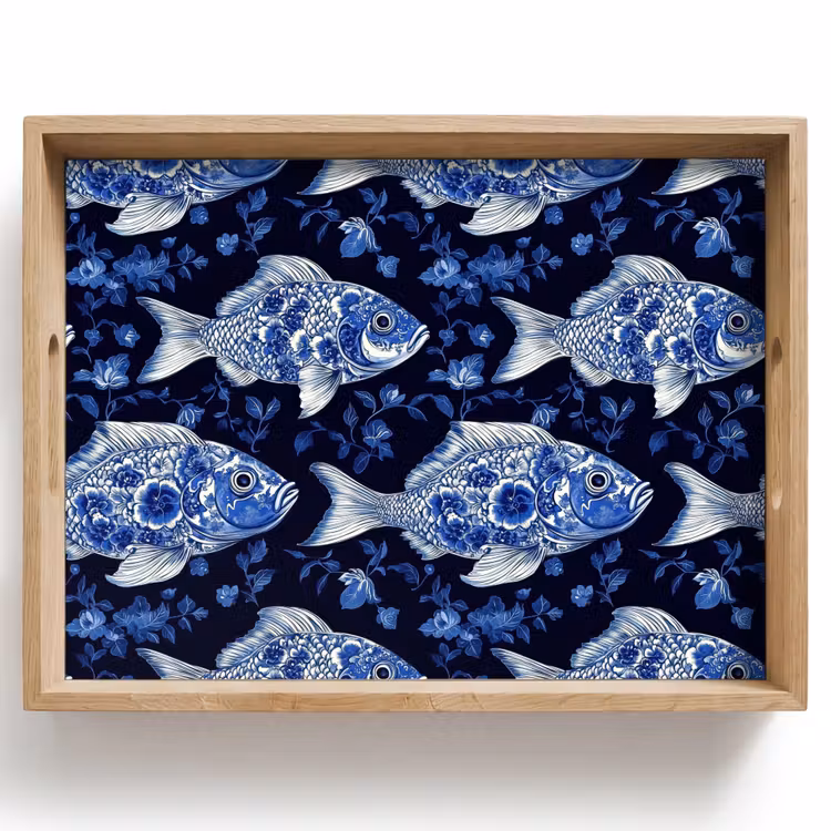 Vassoio - Pesci - Fiori - Blu — 1