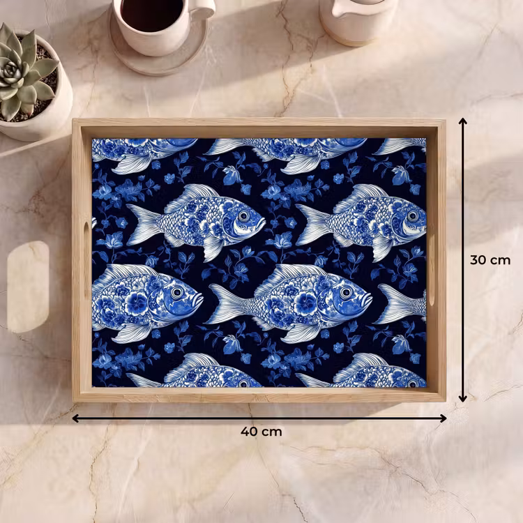 Vassoio - Pesci - Fiori - Blu — 7