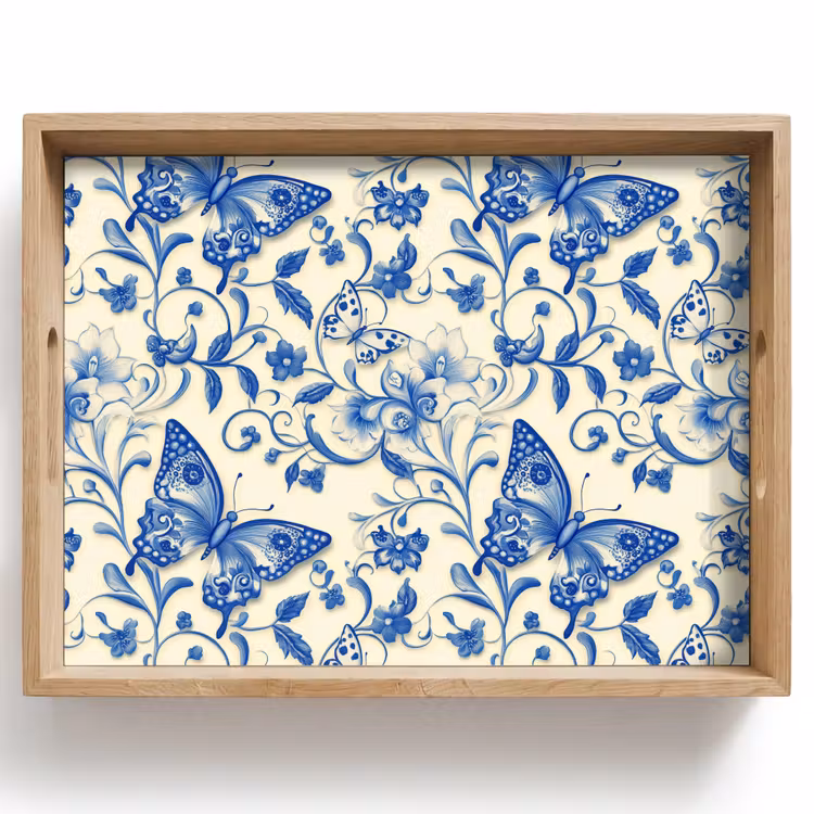 Vassoio - Farfalle - Fiori - Blu - Botanica — 1