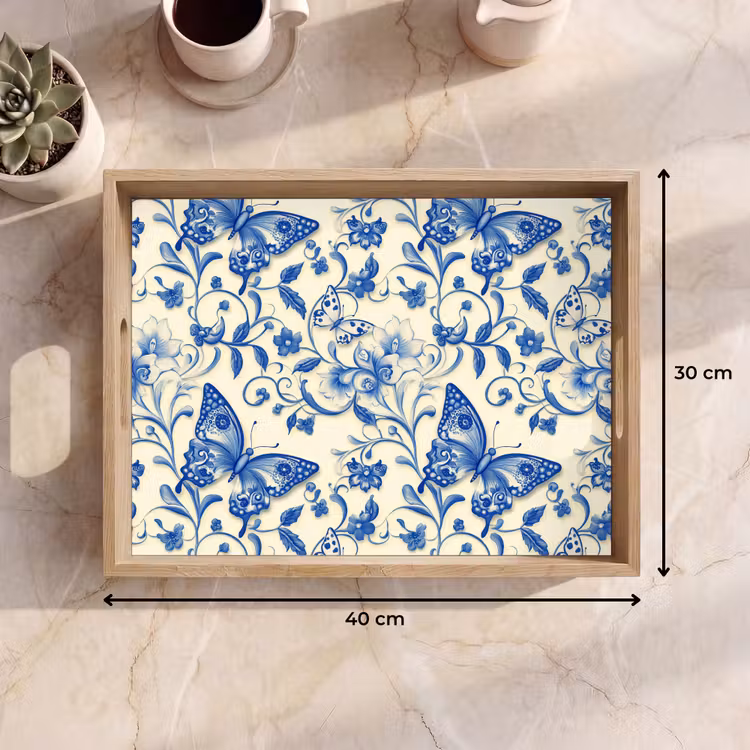 Vassoio - Farfalle - Fiori - Blu - Botanica — 7