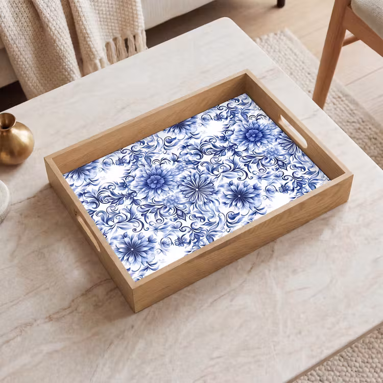 Vassoio - Fiori - Blu - Motivo - Bianco — 2
