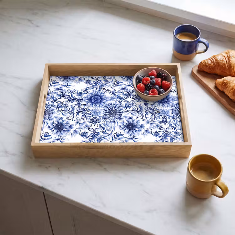 Vassoio - Fiori - Blu - Motivo - Bianco — 3