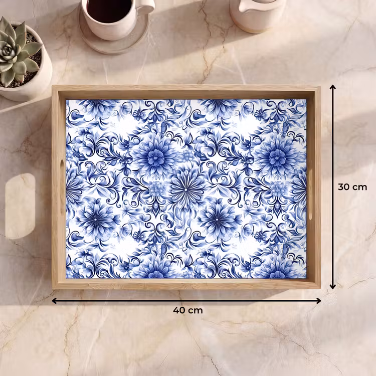 Vassoio - Fiori - Blu - Motivo - Bianco — 7