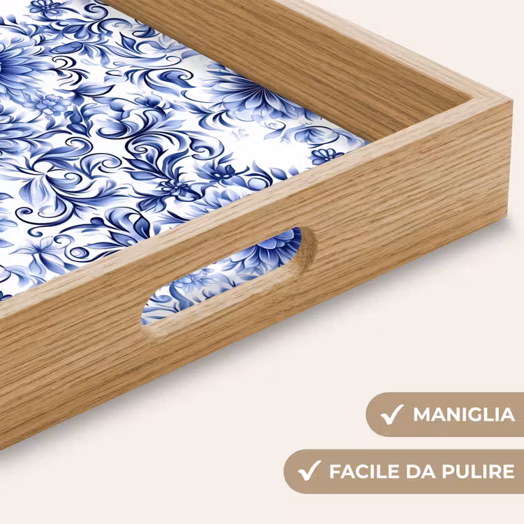 Vassoio - Fiori - Blu - Motivo - Bianco — 8