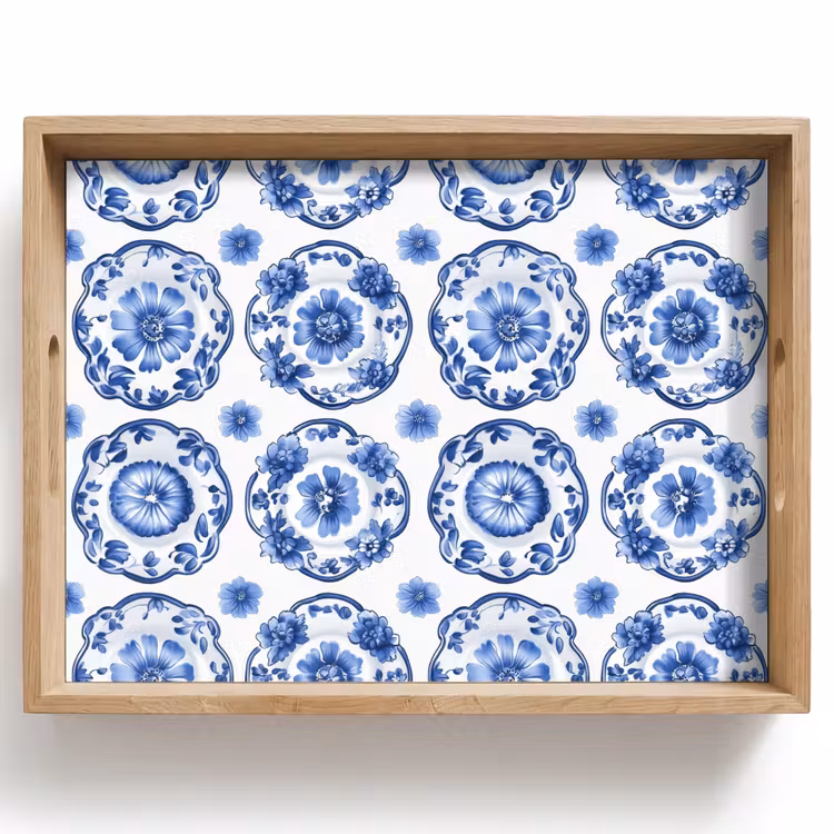 Vassoio - Piatti ornamentali - Fiori - Blu — 1