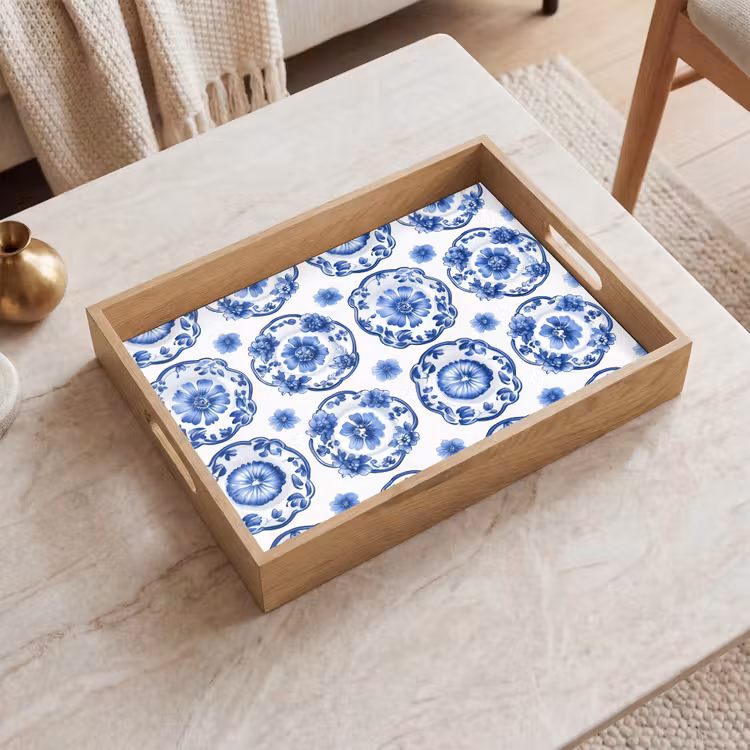 Vassoio - Piatti ornamentali - Fiori - Blu — 2