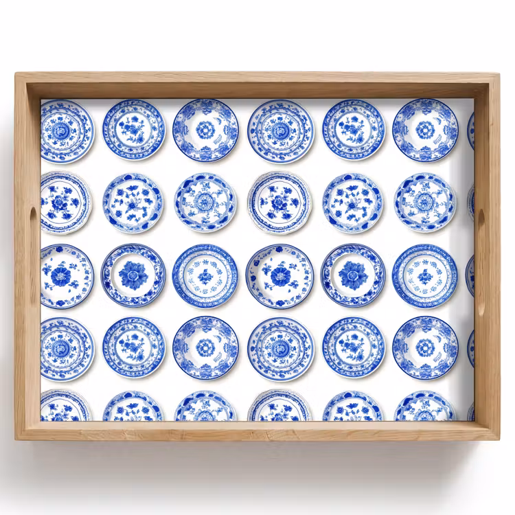Vassoio - Segni - Fiori - Motivo - Blu — 1