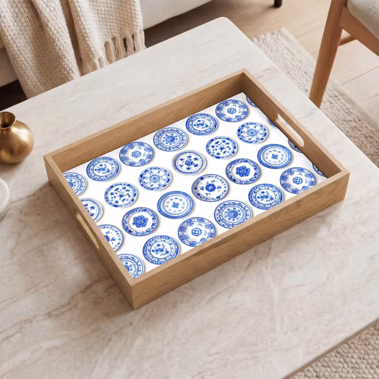 Vassoio - Segni - Fiori - Motivo - Blu — 2
