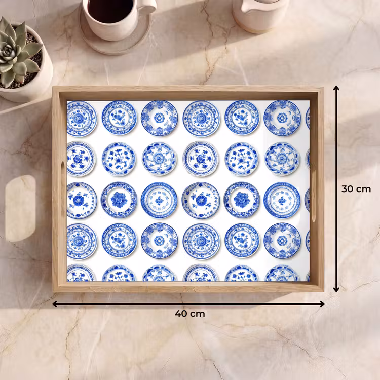 Vassoio - Segni - Fiori - Motivo - Blu — 7