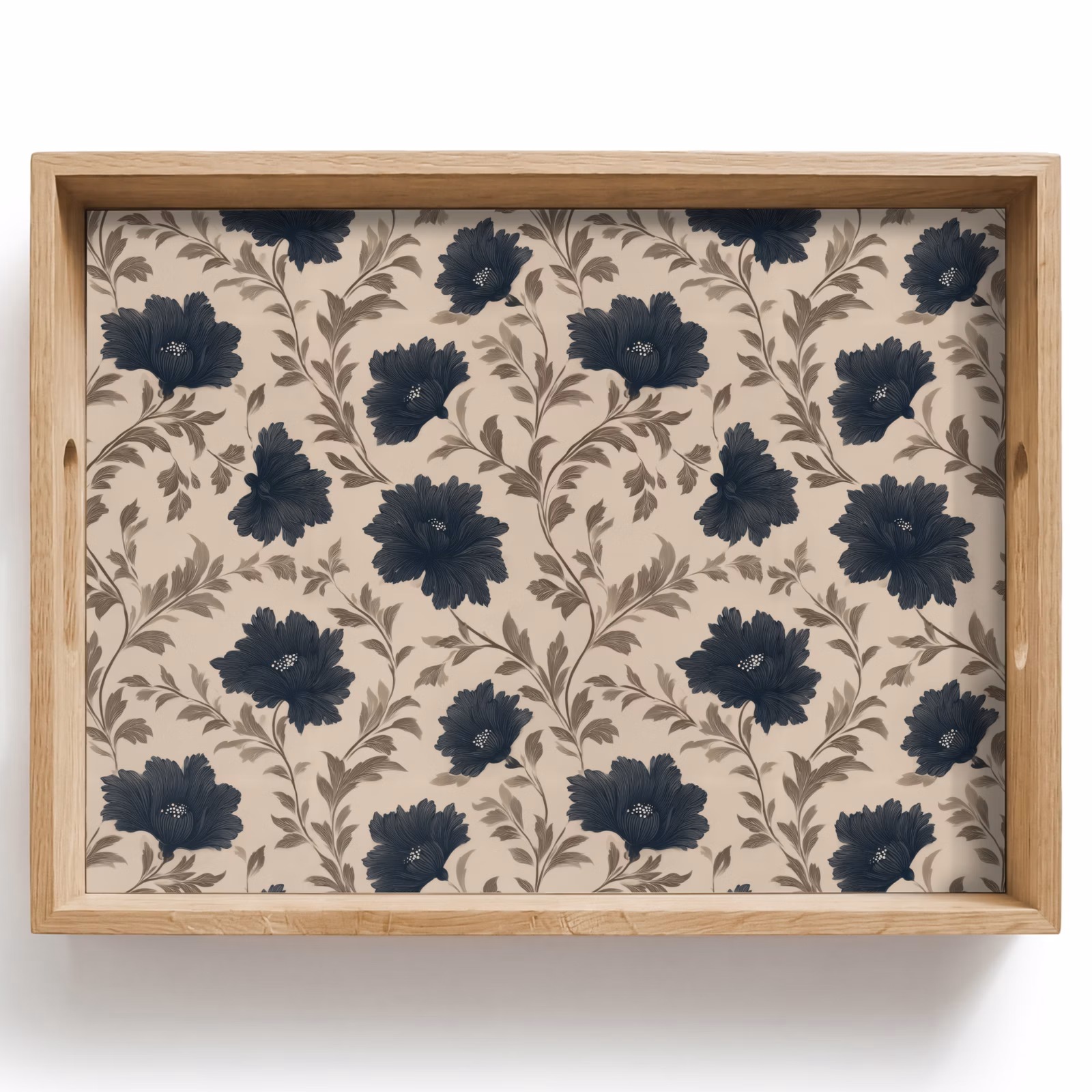 Vassoio - Motivo - Fiori - Nero - Beige — 1