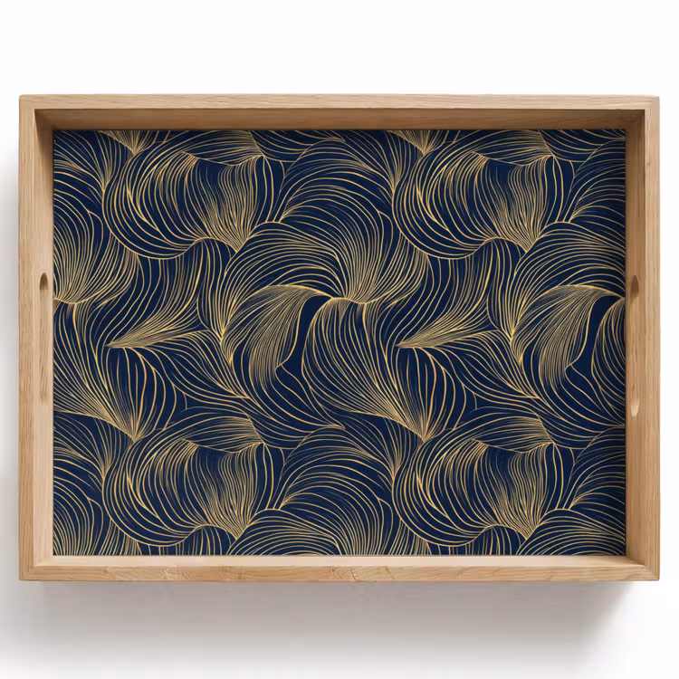Vassoio - Astratto - Linee - Blu - Oro — 1