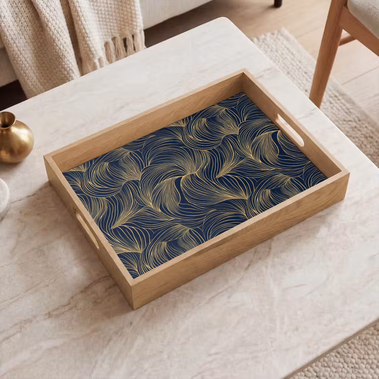 Vassoio - Astratto - Linee - Blu - Oro — 2