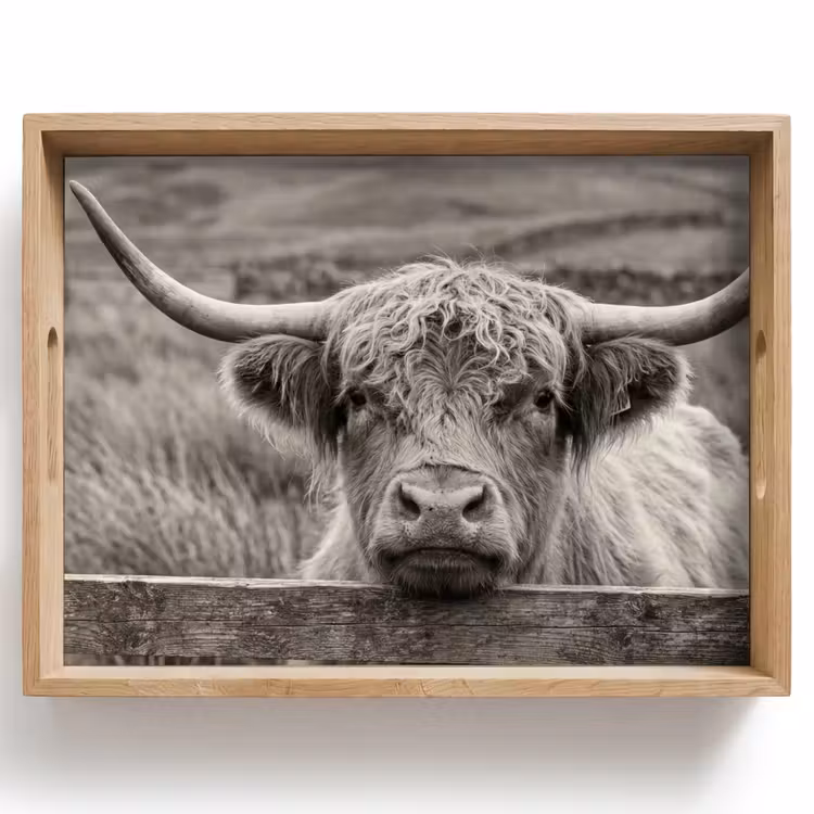 Vassoio - Highlander scozzese - Nero - Bianco - Legno — 1